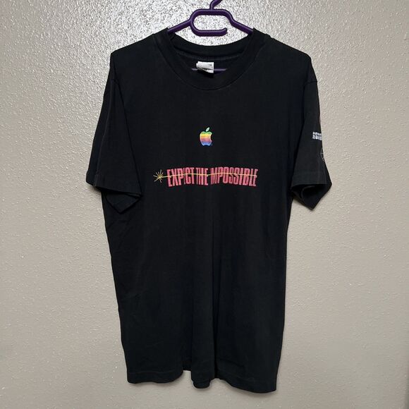 VTG Apple Expect The Impossible Mission Impossible Black T shirt Sz L - Picture 1 of 11